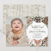 Wild Een bosbeesten jongens 1e verjaardag foto Kaart (Voorkant / Achterkant)