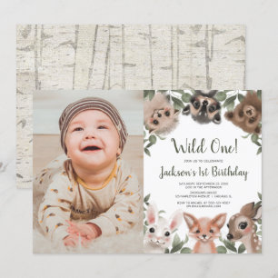 Wild Een bosbeesten jongens 1e verjaardag foto Kaart