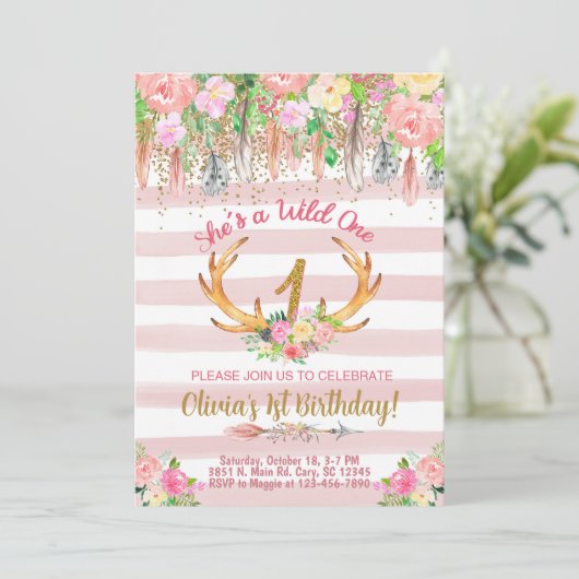 Wild Een bosrijk gewei gewei meisje verjaardag uit Kaart (Staand voorkant)