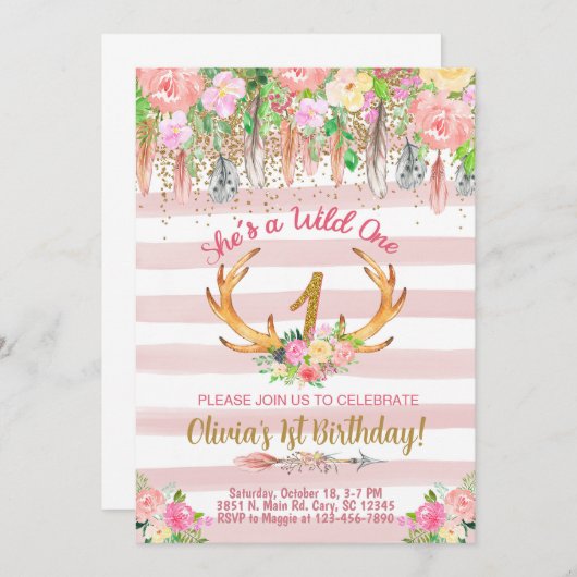 Wild Een bosrijk gewei gewei meisje verjaardag uit Kaart (Voorkant / Achterkant)