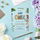 Wild Een dier vorm letters groen 1e Verjaardag Acryl Uitnodigingen (Insitu (Huwelijk))