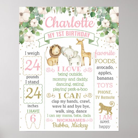 Wild één eerste Birthday-mijlpaal teken voor een m Poster (Voorkant)