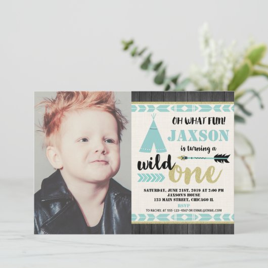 Wild één eerste blauwgroen uitnodiging van de verj (Staand voorkant)