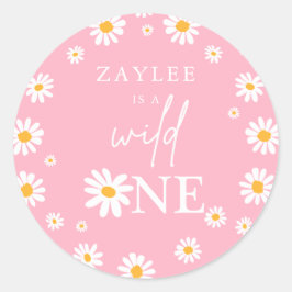 Wild Eén eerste verjaardag Boho Retro Daisy Class Ronde Sticker