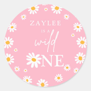 Wild Eén eerste verjaardag Boho Retro Daisy Class Ronde Sticker