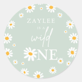 Wild Eén eerste verjaardag Boho Retro Daisy Class Ronde Sticker