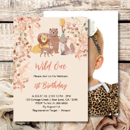 Wild Een Eerste Verjaardag Boho Safari Roze Blush Kaart