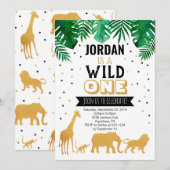 Wild Een Eerste Verjaardag Safari dieren Kaart (Voorkant / Achterkant)