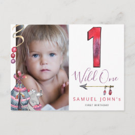 Wild Een eerste verjaardag tribal PHOTO boy party Briefkaart