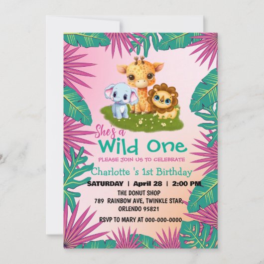 Wild Een Giraffe Leeuw oerwoud 1e Dierenverjaardag Kaart (Voorkant)