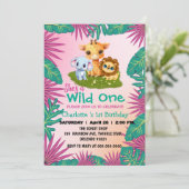 Wild Een Giraffe Leeuw oerwoud 1e Dierenverjaardag Kaart (Staand voorkant)