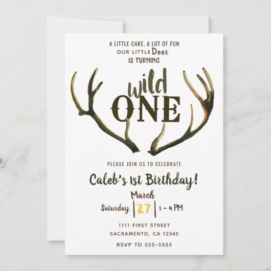 Wild Een Herten Antlers Rustiek 1e Verjaardagsfees Kaart (Voorkant)