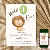 Wild Een Jongen 1e Verjaardag Leeuw Sage Groene Ba Kaart