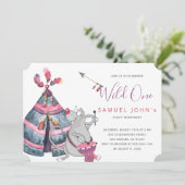 Wild Een jongen eerste verjaardag grappige tribal Kaart (Staand voorkant)