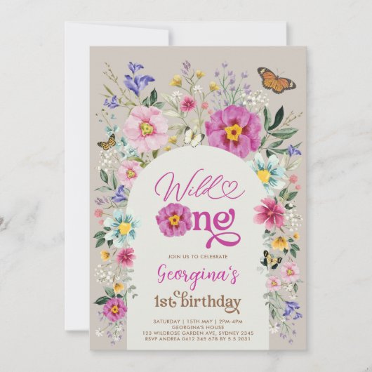 Wild Een Kleurrijke Boho Wildflower 1e Verjaardag Kaart (Voorkant)