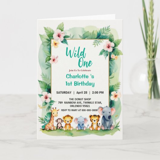 Wild Een Leuk Oerwoud Dier Kind's 1e Verjaardag (Voorkant)