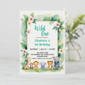 Wild Een Leuk Oerwoud Dier Kind's 1e Verjaardag Kaart (Staand voorkant)