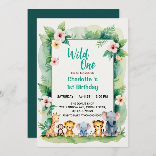 Wild Een Leuk Oerwoud Dier Kind's 1e Verjaardag Kaart (Voorkant / Achterkant)