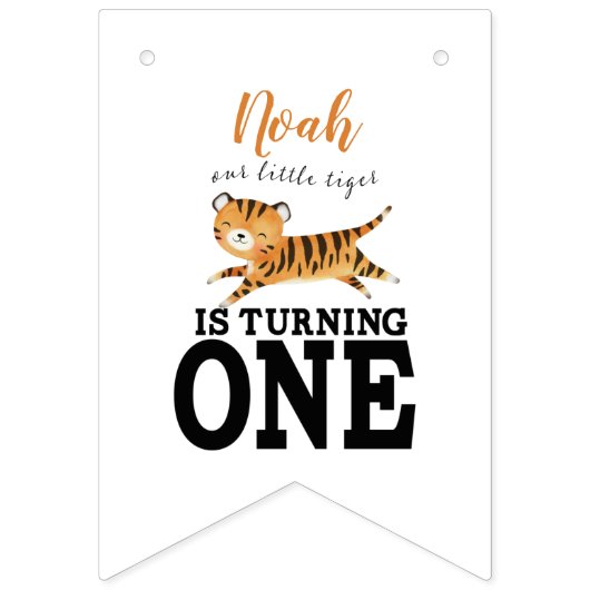 Wild Een Leuk Oerwoud Tijger 1e Verjaardag Vlaggetjes (Eerste vlag)
