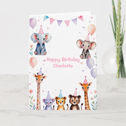 Wild Een Leuke Dieren Ballon Meisjes 1e Verjaardag (Voorkant)