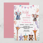 Wild Een Leuke Dieren Ballon Meisjes 1e Verjaardag Bedankkaart (Voorkant / Achterkant)