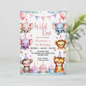Wild Een Leuke Dieren Ballon Meisjes 1e Verjaardag Kaart (Staand voorkant)