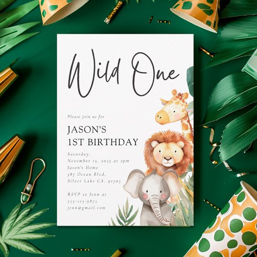 Wild Een Leuke Safari Dieren 1e Verjaardag Kaart