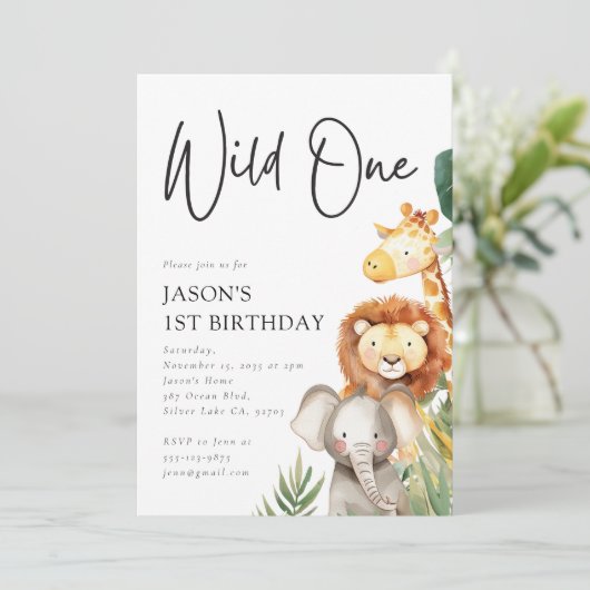 Wild Een Leuke Safari Dieren 1e Verjaardag Kaart (Staand voorkant)