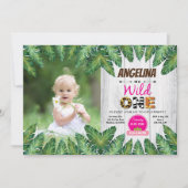 Wild een meisje 1e verjaardagsfeest foto uitnodigi kaart (Voorkant)