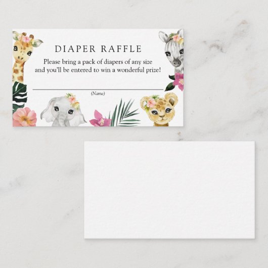 Wild Een Meisje Oerwoud Baby shower Luier Raffle Informatiekaartje (Voorkant / Achterkant)