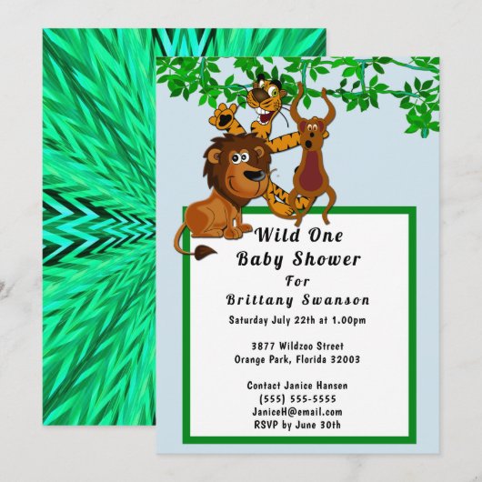 Wild Een Oerwoud Baby shower Dier Tribal Invite Kaart (Voorkant / Achterkant)