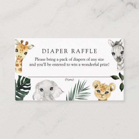 Wild Een Oerwoud Baby shower Luier Raffle Informatiekaartje (Voorkant)