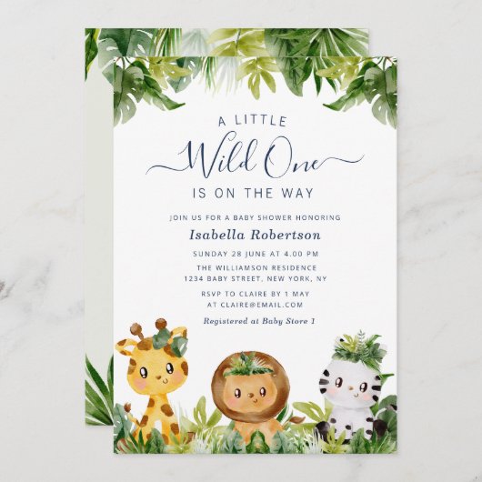 WILD EEN | oerwoud baby shower-uitnodiging Kaart (Voorkant / Achterkant)