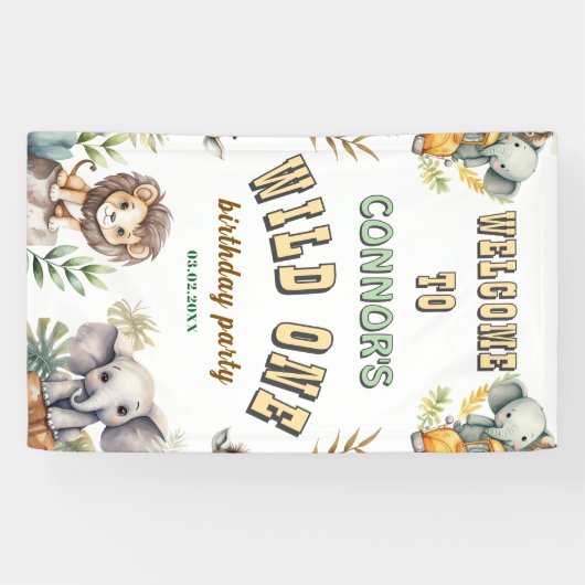 Wild een oerwoud eerste verjaardagsfeestje Banner (Horizontaal)