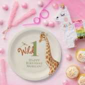Wild Eén Oerwoud Giraffe 1e verjaardag Papieren Bordje (Feest)
