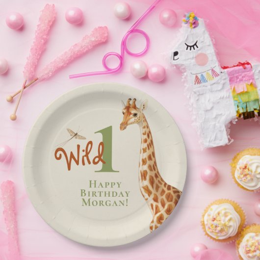 Wild Eén Oerwoud Giraffe 1e verjaardag Papieren Bordje (Feest)