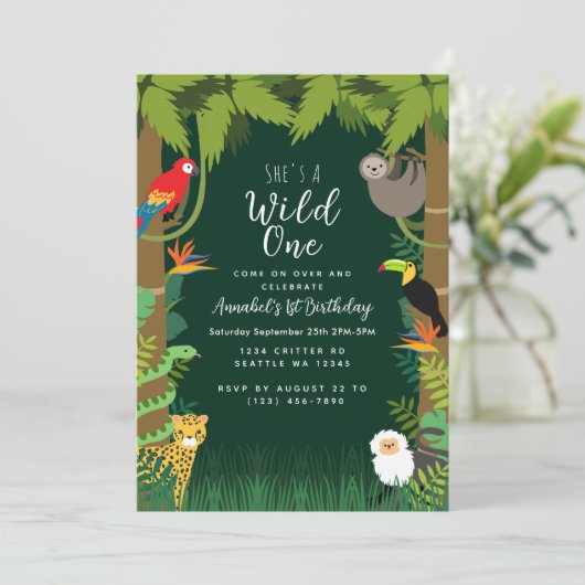 Wild Eén Oerwoud Kinderen - uitnodiging (Staand voorkant)