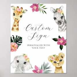 Wild Een Oerwoud Meisje Baby shower Aangepaste Tek Poster