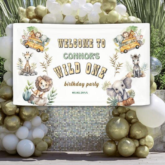 Wild een oerwoud safari 1e verjaardag Banner