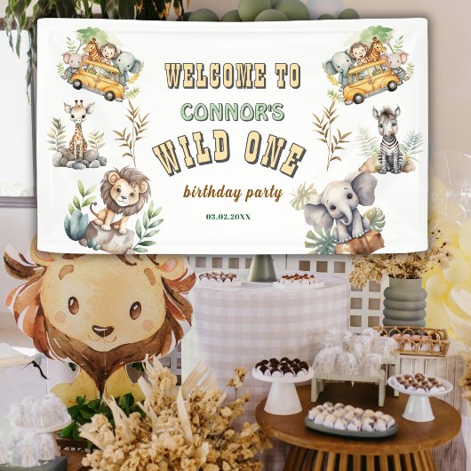 Wild een oerwoud safari 1e verjaardag Banner