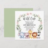 Wild Eén Oerwoud Safari Dieren 1e verjaardag Kaart (Voorkant / Achterkant)