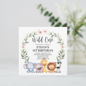 Wild Eén Oerwoud Safari Dieren 1e verjaardag Kaart (Staand voorkant)
