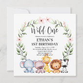 Wild Eén Oerwoud Safari Dieren 1e verjaardag Kaart (Voorkant)