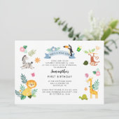 Wild Eén Oerwoud Safari Dieren 1e verjaardag Kaart (Staand voorkant)