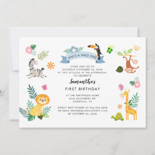 Wild Eén Oerwoud Safari Dieren 1e verjaardag Notitiekaartje