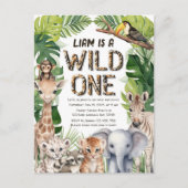 Wild een Oerwoud Safari thema jongen 1e verjaardag Uitnodiging Briefkaart (Voorkant)