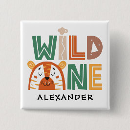 Wild Eén Oerwoud Theme 1st Birthday Vierkante Button 5,1 Cm