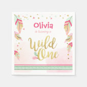 Wild een papier servet goud roze boho veren meisje (Voorkant)