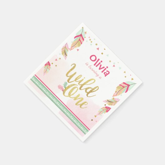 Wild een papier servet goud roze boho veren meisje (Hoek)