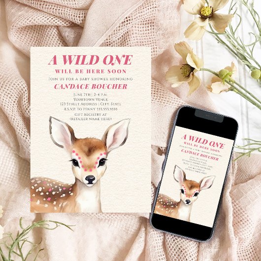 Wild Een Roze Gevlekt Fawn Herten Baby shower Kaart